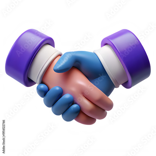 A high quality 3d rendering of a professional business handshake between two stylized cartoon hands isolated on transparent background