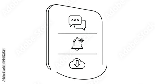 Line art illustration of a smartphone screen displaying message notification and download icons
