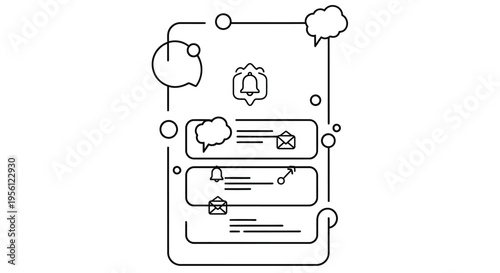 Linear illustration of a smartphone displaying various notification icons and message bubbles
