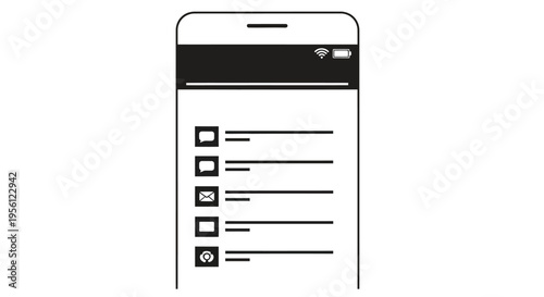 Smartphone mockup with a blank screen displaying app icons and status indicators