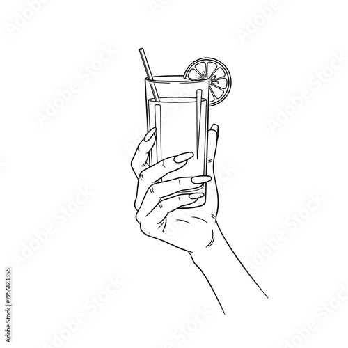 Icon of a beautiful woman's hand holding a lemonade glass representing refreshing drinks and summer vibes