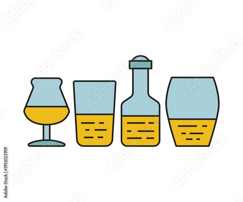 beer glass and bottle icons set