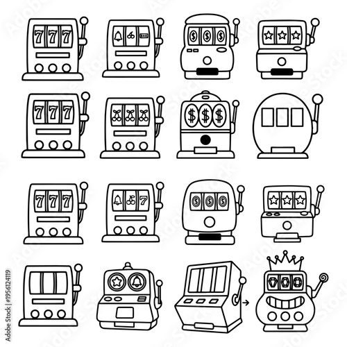 Gambling slot machines silhouettes collection for casino and gaming design elements