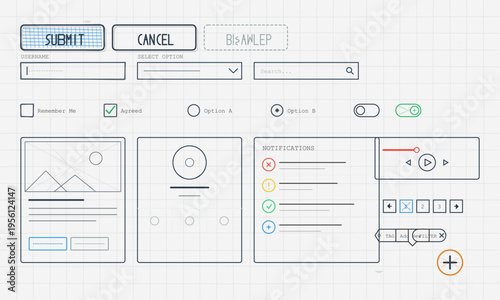 Hand Drawn UI Elements Wireframe