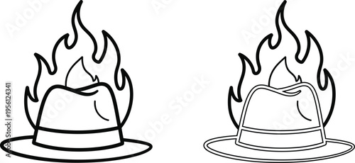 Firefighter hats on fire in flames Vector