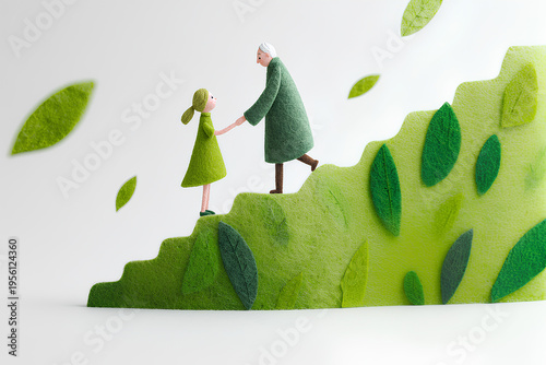 高齢者と子どもが支え合う階段 見守りと介護のやさしい関係
