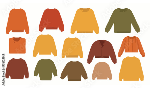 Flat Autumn Sweater Vector Set Cozy Knitwear Collection for Fall Fashion