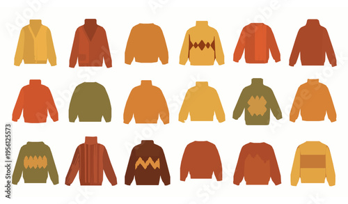 Warm Fall Sweaters Collection Vector Illustration Cozy Autumn Apparel Set