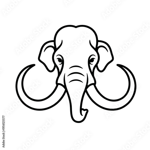 Line Art Mammoth Head Logo, Symmetrical Design, Vector Illustration