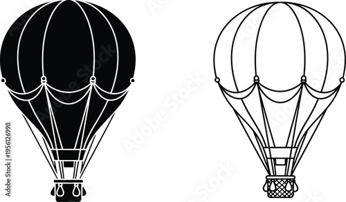 Hot air balloons black and white illustration Vector