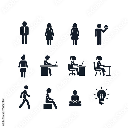 Collection of various people icons in different poses and activities
