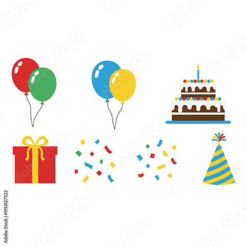 Colorful Flat Design Birthday Party Elements Vector Set