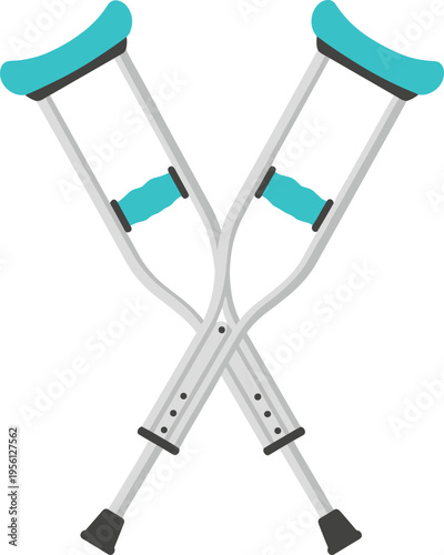 Pair of medical crutches crossed, mobility aid equipment for injury support and rehabilitation isolated vector illustration design