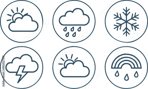 weather icons circular line art symbols for forecast ui