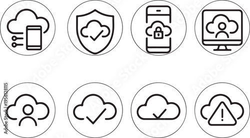 cloud status icons set including verified success warning and issue