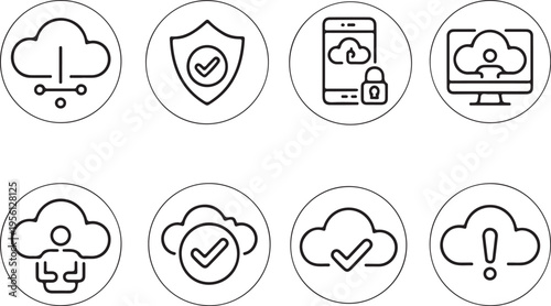 cloud mobile and desktop icons for remote access and user security