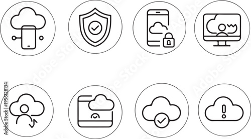 cloud security icons pack for data protection verification and alerts
