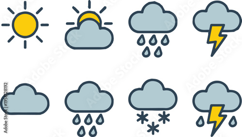 weather icon set sun cloud rain storm snow sleet fog pack vector icons