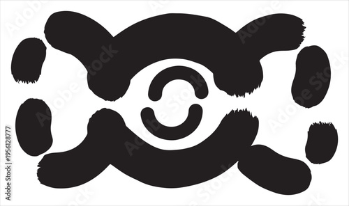 Abstract black and white artwork with swirling shapes and circular patterns