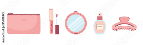 Beauty products and personal care items are neatly arranged, showcasing a collection of essential accessories for daily grooming and self-care routines.