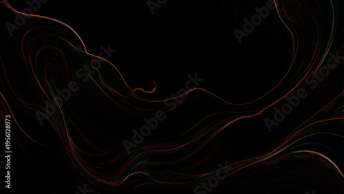 Vector Abstract swirling lines and dark, elegant fluid curves form digital art illustration, dynamic, energetic movement and dark background.