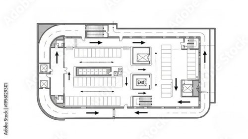 A detailed illustration of a building floor plan shows various rooms and corridors.