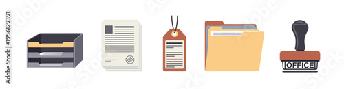 Various office supplies and documents are neatly arranged, representing essential tools for organization, administration, and efficient workflow in a professional environment.