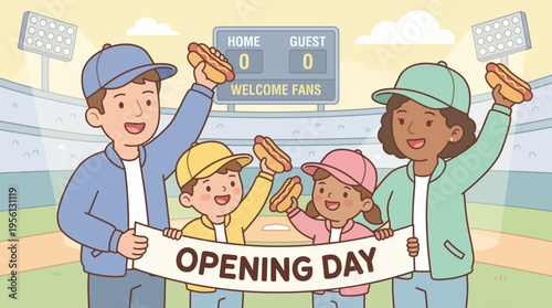 Celebrating opening day with hot dogs and sports enthusiasm on the field
