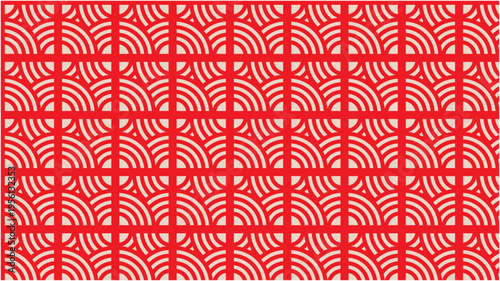 Traditional Japanese Seigaiha Pattern, Red and Cream Oriental Wave Geometric Background