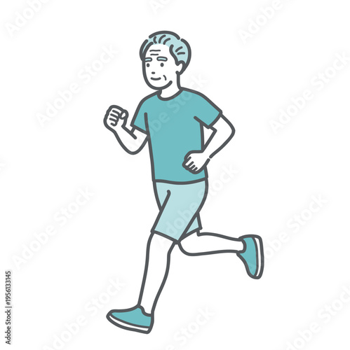 笑顔でランニング（ジョギング）をするシニア男性のイラスト（健康づくり・体力づくり）