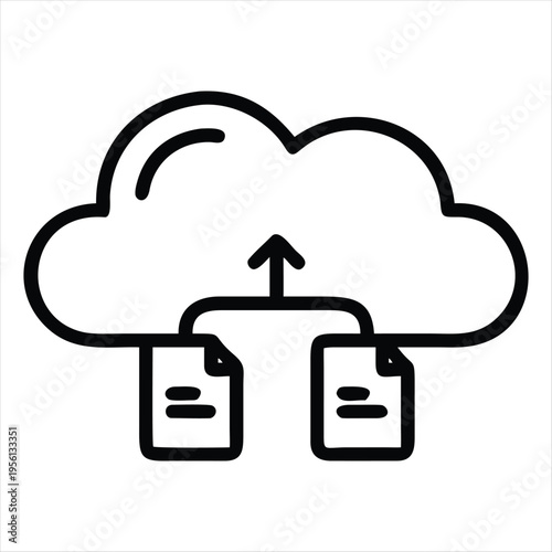 Cloud storage with document synchronization and upload process illustration Vector