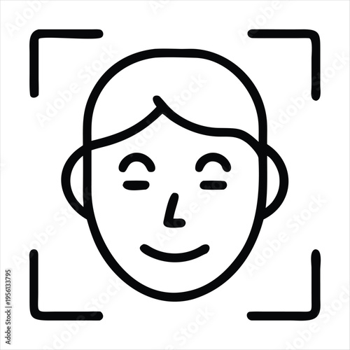 Facial recognition scan of a smiling person with closed eyes Vector