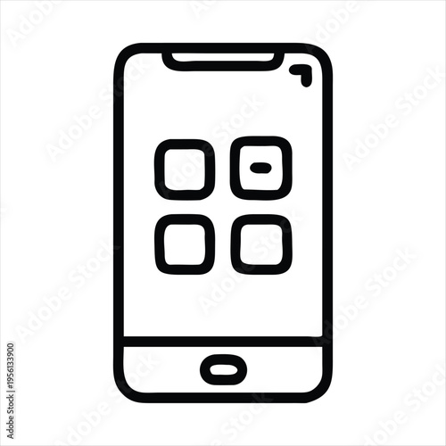 Line drawing of a smartphone displaying a keypad interface on its screen Vector