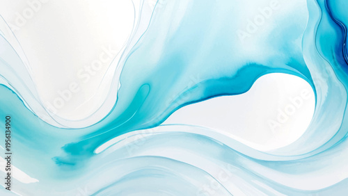 Abstract fluid art, delicate aqua hues undulate on textured surface and showcase serene artistry and flowing movement and ethereal elegance and mesmerizing design and water element. 