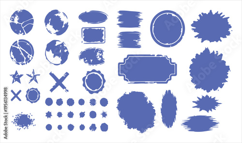 Collection of assorted blue shapes and symbols on a white background