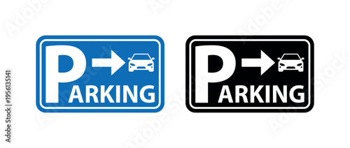 Car Parking Direction Sign Icon with Arrow and Vehicle Symbol