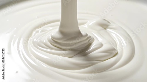 Thick White Cream Stream Flowing into Endless Cream Pool Close Up