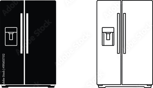 Black and white refrigerators with ice makers Vector