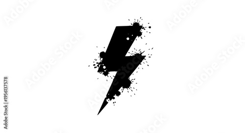 Lightning bolt icon with distressed black ink splatter effects on a white background, symbolizing power and energy.