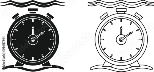 Clocks in and out of water with stopwatch timing Vector