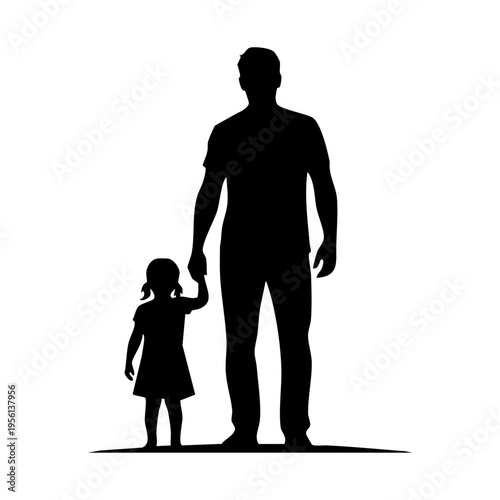 Father and Daughter Holding Hands Silhouette Vector for Family Concept