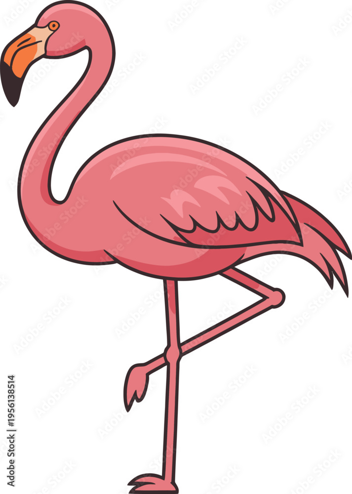 Obraz premium Charming Pink Flamingo Standing on One Leg, Minimalist Digital Illustration