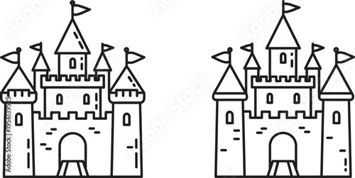 Two medieval castles with flags and towers Vector