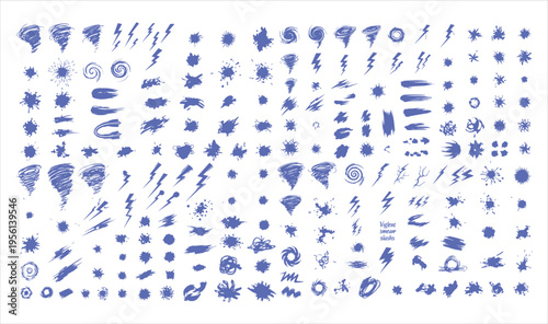 A collection of various blue and black symbols on a white background image.