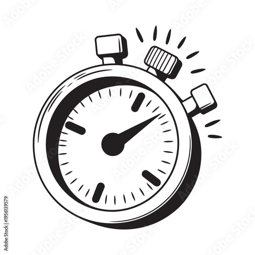 A black and white illustration of a stopwatch displaying the concept of time