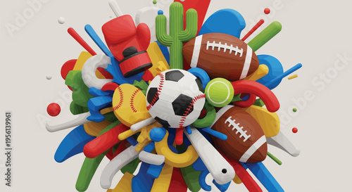 A happy birthday cartoon clown with colorful balloons and a ball plays with a funny teddy bear toy in this 3d circus illustration isolated for a child's holiday gift