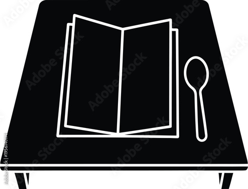 Book and spoon on table Vector