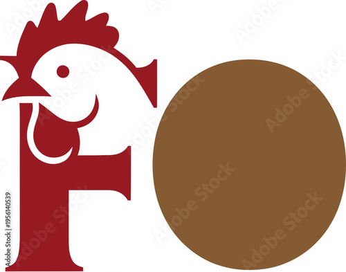 F and O Chicken Silhouette Logo Deep Red and Brown for Rustic Organic Farm
