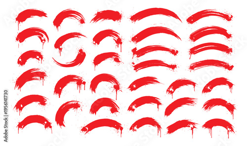 Collection of red chinese calligraphy brush strokes on white background.