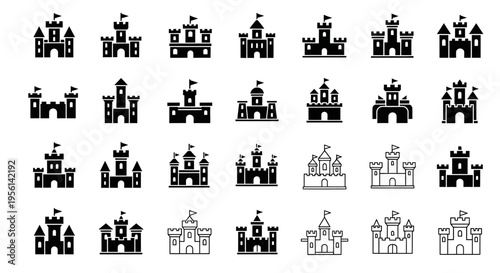 Collection of Castle Icons: Fantasy, Medieval, Fairytale, and Royal Icons